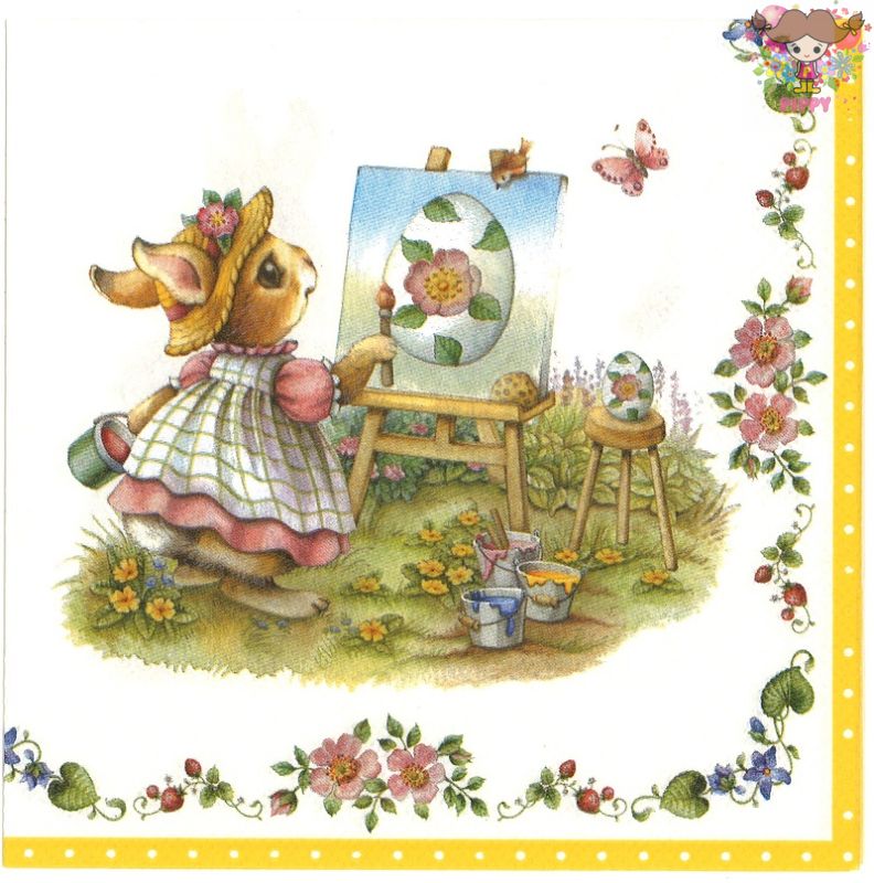 IHR ペーパーナプキン☆SPRING EASTER TIME (V&B)☆VILLEROY & BOCH（20枚入り）うさぎ 絵描き イラスト イースター 花柄 蝶