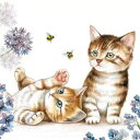 ★オランダ Ambiente 素敵な 可愛い ペーパーナプキン デコパージュ☆子猫と蜂 花柄 春柄☆ (Cats and Bees)（1枚/バラ売り） その1