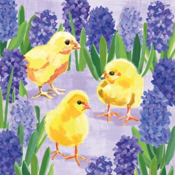 PPD 可愛い ペーパーナプキン デコパージュ☆かわいいひよことヒヤシンス 動物 花柄☆(Chicks in Hyacinth)（1枚/バラ売り）