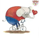 Fasana ペーパーナプキン☆Elephant on the bike☆(1枚/バラ売り)ぞう ゾウ ハート 自転車 動物 乗り物 お洒落 デコパージュ