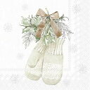 IHR ペーパーナプキン☆SIMPLE SEASON GLOVES cream☆(1枚/バラ売り)手袋 ヒイラギ 雪 結晶 クリスマス 花柄 デコパージュ