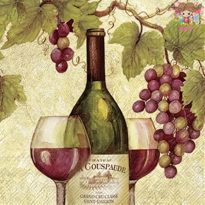 IHR ペーパーナプキン☆RED WINE☆（1枚/バラ売り）赤ワイン ブドウ お酒 食べ物 フルーツ デコパージュ 可愛い 素敵 お洒落