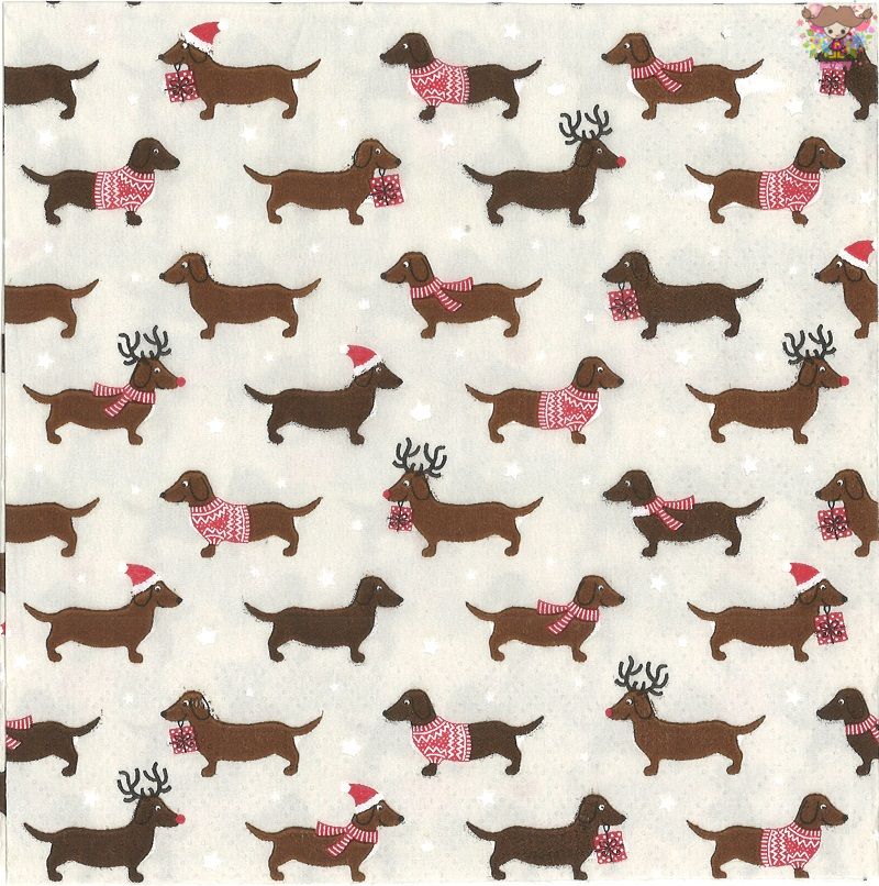 Other - Braun + Company Atelier ペーパーナプキン☆Dachshund Christmas☆（1枚/バラ売り） クリスマス ダックスフント ギフト 雪 帽子 犬 動物 デコパージュ 可愛い 素敵 お洒落 華やか エレガント ハンドメイド