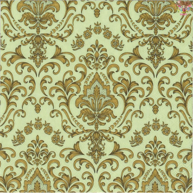 Rakuten - Ambiente ペーパーナプキン☆Baroque ornament green☆（1枚/バラ売り） アンティーク バロック オーナメント アート ヴィンテージ 模様 パターン グリーンかわいい 素敵 お洒落 可憐 エレガント デコパージュ ハンドメイド