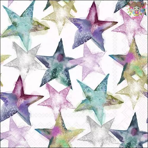 Ambiente ペーパーナプキン☆Watercolour stars☆（1枚/バラ売り） 星 スター 水彩画風 ウォーターカラーかわいい 素敵 お洒落 可憐 エレガント デコパージュ ハンドメイド