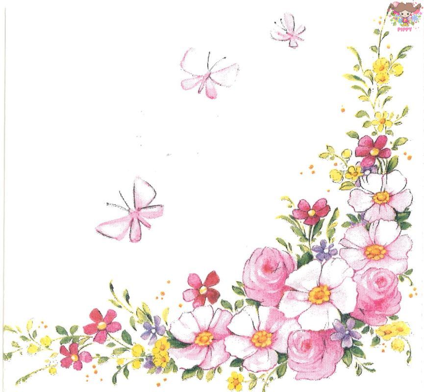 Rakuten - 【25cmサイズ】HOME FASHION ペーパーナプキン☆Cute Flowers☆（1枚/バラ売り）(W25cm×L25cm)カクテル ドリンク 乾杯 オレンジ 柑橘 飲み物 パーティー パープル 紫色 可愛い 素敵 エレガント お洒落 デコパージュ ハンドメイド