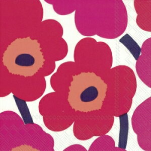 marimekko マリメッコ 可愛い ペーパーナプキン　デコパージュ☆UNIKKO red　ウニッコ　レッド　赤　ケシの花☆（20枚入り）