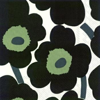 ★marimekko マリメッコ 可愛い ペーパーナプキン デコパージュ☆UNIKKO white black☆（1枚/バラ売り）