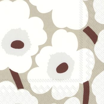 marimekko マリメッコ 可愛い ペーパーナプキン　デコパージュ☆UNIKKO white linen　ウニッコ　花柄　ホワイト　リネン☆（1枚/バラ売り）