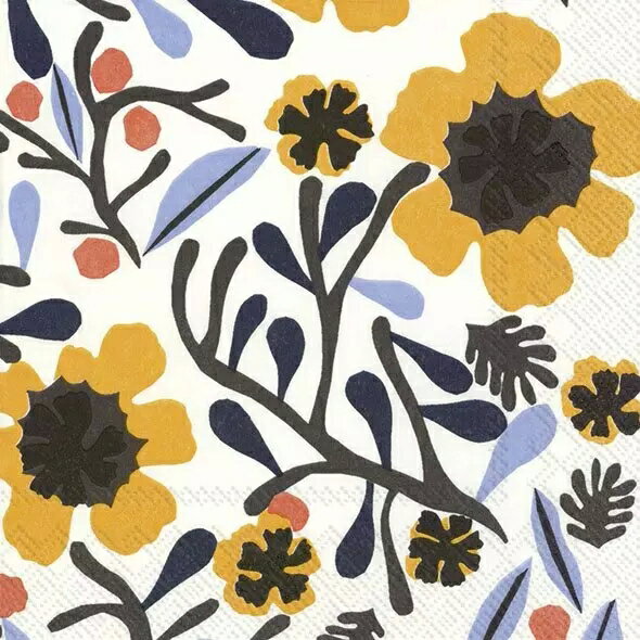 marimekko マリメッコ ペーパーナプキン☆MYKER&#214; MYKERO white yellow☆（20枚入り）ミケロ 花柄 イエロー ノスタルジック デコパージュ