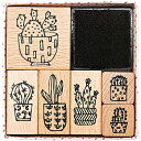 ★★可愛い＆オシャレ★★ヨーロッパ雑貨スタンプ★★ドイツのRICO RESIGN スタンプ6個入りセット☆サボテン（STAMP SET HYGGE CACTU）☆★木製★プレゼント★クラフト★雑貨【宅配便のみ発送可】