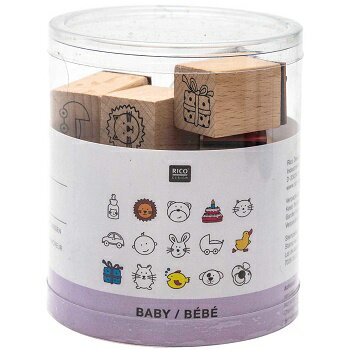 ドイツ RICO DESIGN スタンプ15個入りセット☆ベビー 赤ちゃん 動物 ミルク （STAMP SET BABY 15 PCS.）☆木製 プレゼント クラフト 雑貨 保育園・幼稚園・先生【宅配便のみ発送可】