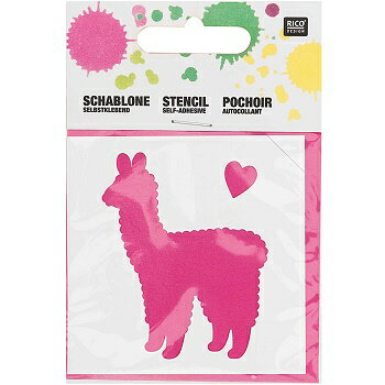 DIY・クラフト・インテリア・看板・ロゴ・丸型・ボディーペイントにおすすめステンシルシート ステンシルプレート シールタイプ 粘着面あり☆かわいいラマ☆(LLAMA)【メール便OK】