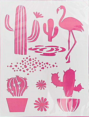 DIY・クラフト・インテリア・看板・ロゴ・丸型・窓のデコレーションにおすすめステンシルシート　ステンシルプレート　シールタイプ　粘着面あり☆フラミンゴ サボテン 柱サボテン☆（CACTI MIX)【メール便OK】