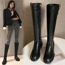 ストレッチ ロングブーツ レディース 太ヒール ジョッキーブーツ 裏起毛 ニーハイブーツ 膝丈 靴 美脚 歩きやすい シューズ 通勤用 仕事 おしゃれ 無地 送...