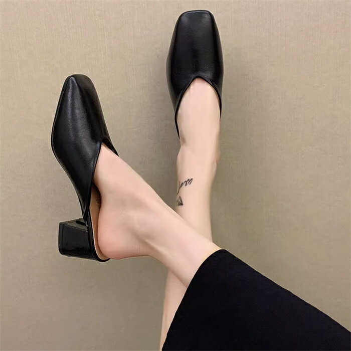 ミュールパンプス レディース スクエアトゥ ミュール Vカット パンプス フォーマル オフィスサンダルミドルヒール 送料無料 美脚 通勤 仕事 スリッパシューズ おしゃれ