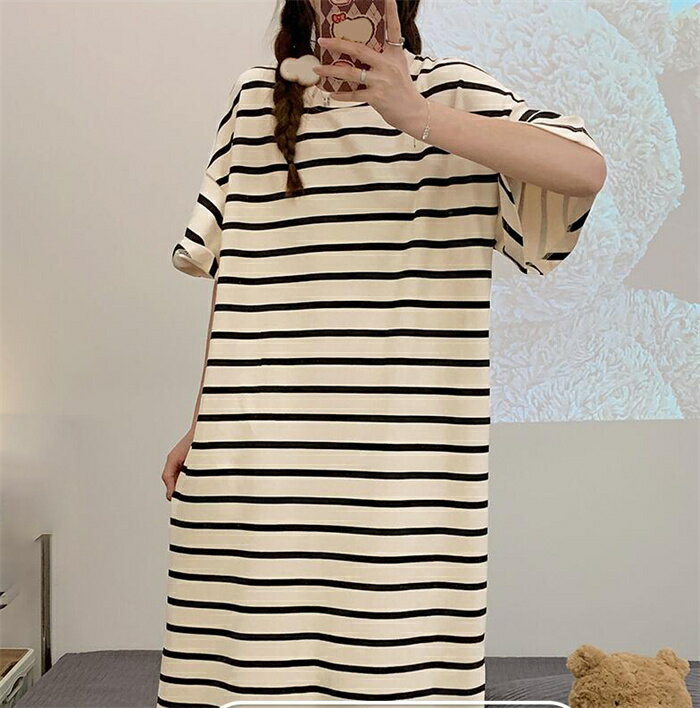 可愛い ルームウェア ワンピース レディース ストライプ パジャマ 部屋着 フレアドレス 大きいサイズ 半袖 ワンピ 外出 体型カバー 着痩せ パジャマ ギフト...