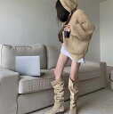 ロングブーツ レディース くしゅくしゅブーツ 大きいサイズ ロングブーツ 履き口 ゆったり ブーツ 美脚 カジュアル ローヒール シューズ ぺたんこ ワイド 靴...