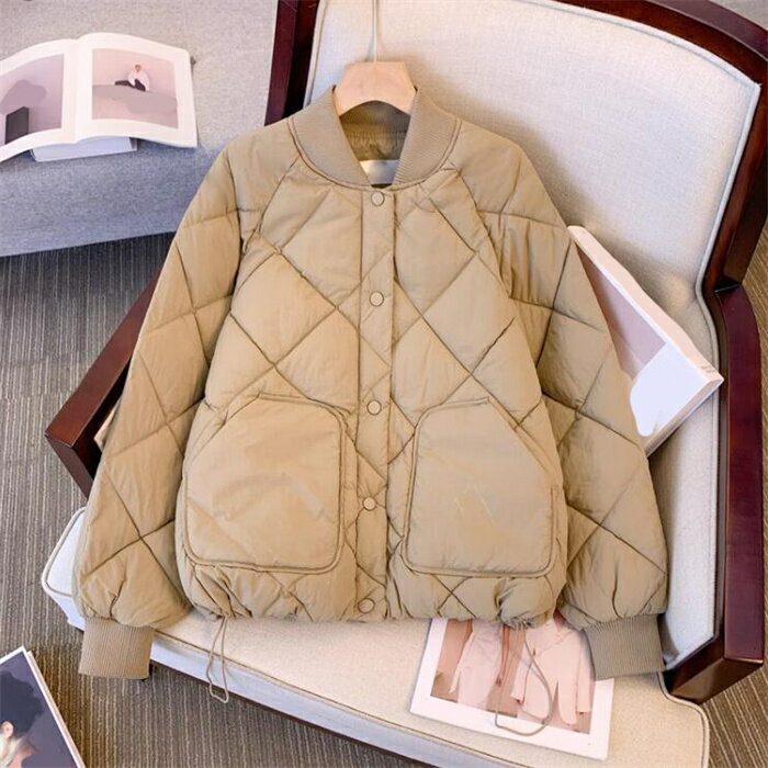 中綿ジャケット レディース フェイクダウンアウター ショートコート フェイクダウンジャケット オーバーサイズ 秋冬 体型カバージャケット ポケット 無地 おしゃ...