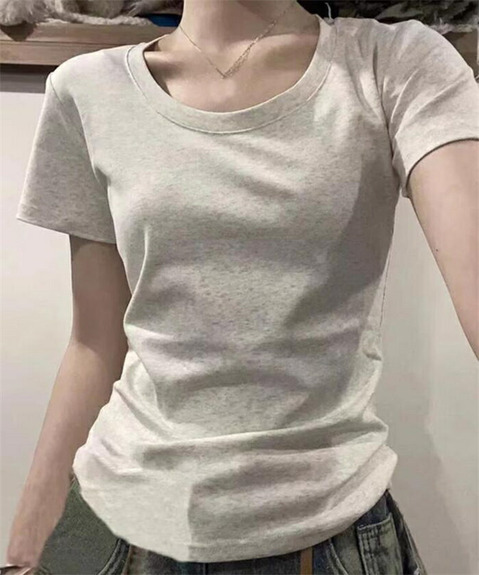 Tシャツレディースuネック無地半袖...
