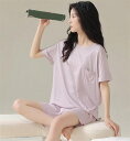 セットアップ パジャマ レディース ルームウェア 上下セット 部屋着 半袖 Tシャツ ショートパンツ 大人用 かわいい おしゃれ シンプル 体型カバー 通気性 ...