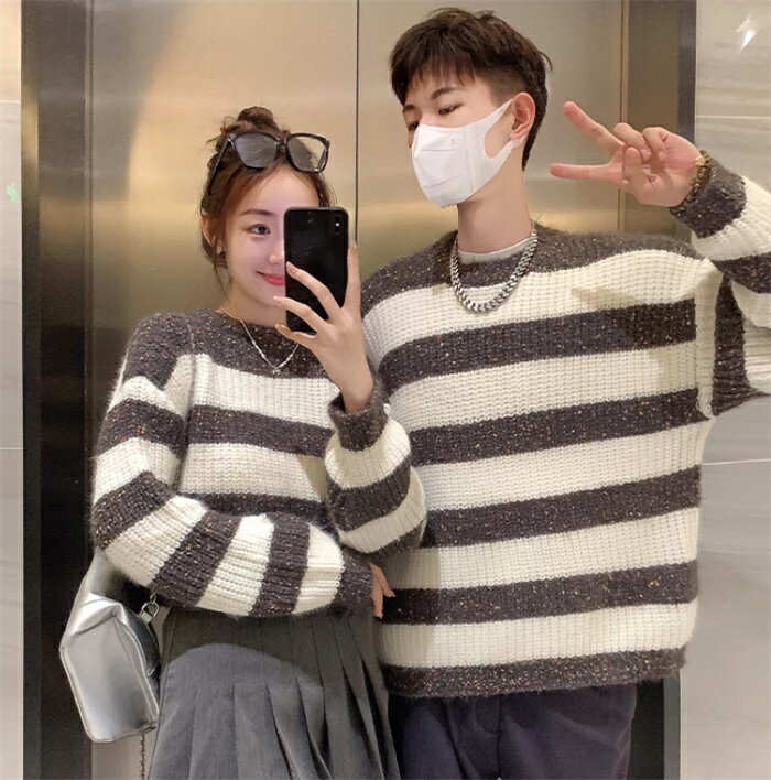 カップル セーター ペアルック ストライプ 長袖ニットセーター おそろい ペア 部屋着 レディース セーター メンズ ニット トップス 綺麗 カジュアル きれい...