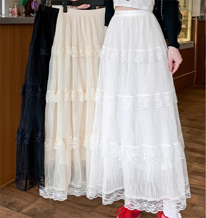 レース ロングスカート Aラインスカート レディース フレア マキシ丈 ウエストゴム スカート おしゃれ ゆったり 大人気 シンプル きれいめ カジュアル リゾート ストレッチ 着痩せ スカート体型カバー ふんわり 春 夏 秋