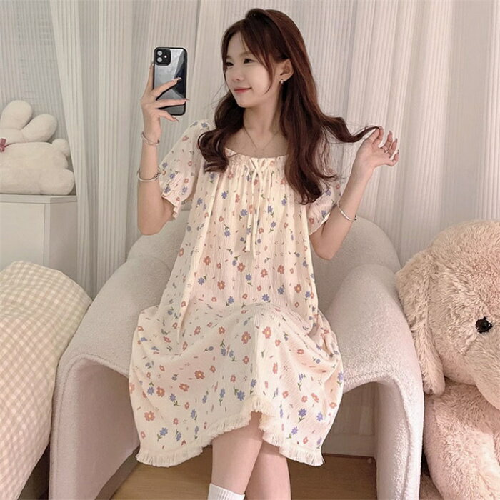 ルームウェア ワンピース レディース 可愛い パジャマ 部屋着 フレアドレス 大きいサイズ 花柄 半袖 ワンピ 外出 体型カバー 着痩せ パジャマ ギフト プレ...