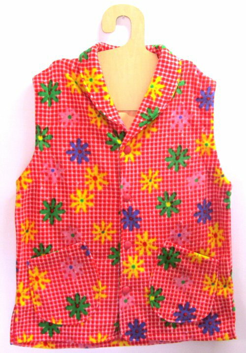 【スーパーセール特別価格:半額】フリースベスト マーガレット チェック ( 赤 ) ( 花柄 プレゼント クリスマス ベスト アウター あったか素材 秋 冬 部...