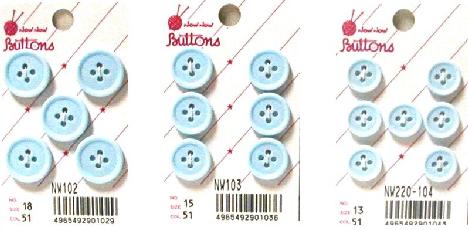 ボタン カラー4ツ穴釦 （ ブルー ) （ ※台紙やパッケー