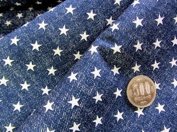 プリント生地 スターライト ( デニム調オックス 紺 ) ( 星 星柄 空 スター ドット かわいい おしゃれ 男の子 女の子 子供 入園 入学 )