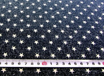 プリント生地 スターライト ( デニム調オックス 紺 ) ( 星 星柄 空 スター ドット かわいい おしゃれ 男の子 女の子 子供 入園 入学 )