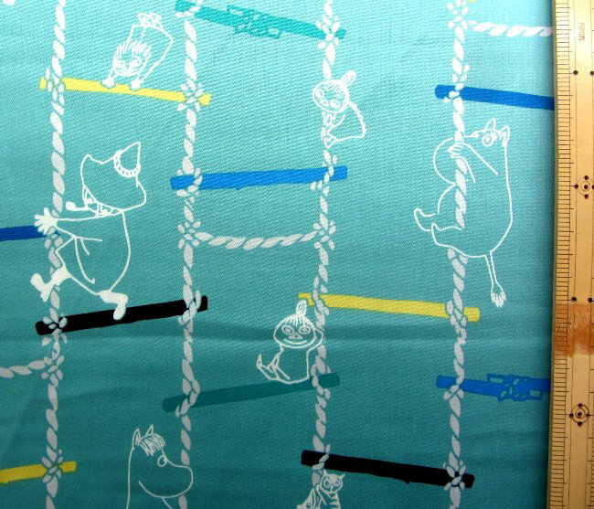 キャラクター 生地 布 ムーミン （ ぐらぐら ) （ グリーン系 ) 柄番号24 綿サテン（綿100％ ） 生地幅..