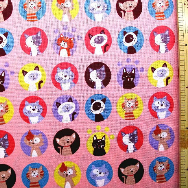 プリント生地 布 猫・可愛いネ！（ ピンク系 ) シーチング（ 綿100％ ）生地幅−約108cm （ 猫・可愛いネ！生地 猫・可愛いネ！ 生地 猫 ねこ ネコ キャット ネコ柄 動物 アニマル キュート かわいい おしゃれ )