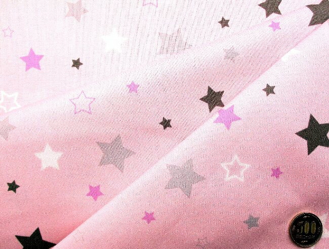 プリント生地 パステル スター（ ピンク系 ) オックス（綿100％）生地幅−約108cm （ 星 星柄 空 スター パステル かわいい おしゃれ 男の子 女の子 子供 入園 入学 )