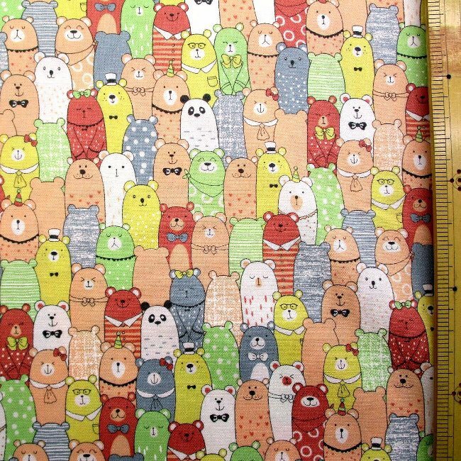 プリント生地 布 とんがり ベア（ オレンジ系 ) オックス（ 綿100％ ）生地幅−約108cm （ くま クマ パンダ 動物 どうぶつ 水玉柄 ボーダー かわいい おしゃれ ファンシー かっこいい 男の子 女の子 子供 入園 入学 )