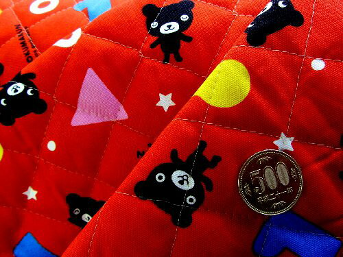 ＜★廃番のため残りわずかとなりました＞ Q- キルティング 生地 布 くろくまくん （ 赤 ) （ キルト キルティング生地 布 女の子 男の子 入園 入学 ） 2