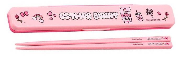 Chopsticks and Case - キャラクター 箸・箸箱セット （ お箸 ) エスターバニー ( Esther Bunny ) （ ピンク系 ) 180mm （ エスターバニー お箸 エスターバニー お箸セット エスターバニー ランチグッズ お弁当 カトラリー 給食 ) 【メール便 OK】