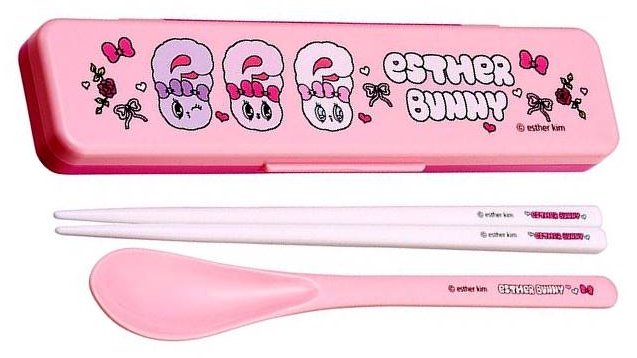 Chopsticks and Case - キャラクター スプーン お箸 （ 二点セット ) ケース付き エスターバニー ( Esther Bunny ) （ ピンク系 ) （ エスターバニー クロミ スプーン エスターバニー カトラリーセット エスターバニー カトラリーセット お箸 エスターバニー お箸 )
