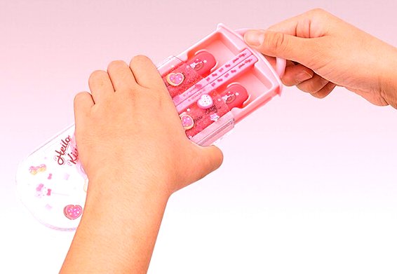 キャラクター スプーン フォーク お箸 （ 三点セット スライド式 トリオ ) ケース付き キティ （ Fancy Snacks Sweets ピンク系 ) （ 本体 約76×198×17mm ）（ ハローキティ サンリオ ランチグッズ お弁当 給食 ) 【メール便 OK】