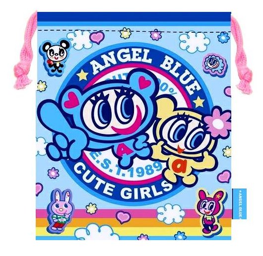 Drawstring Bags - キャラクター （ ポリエステル ) 巾着袋 （ きんちゃく袋 ) エンジェル ブルー ( ANGEL BLUE ) （ ブルー系 )（ サイズ 約21×18cm コップ向き ）（ キュート ガール 巾着 袋 巾着ポーチ きんちゃく 給食 コップ袋 コップ入れ )