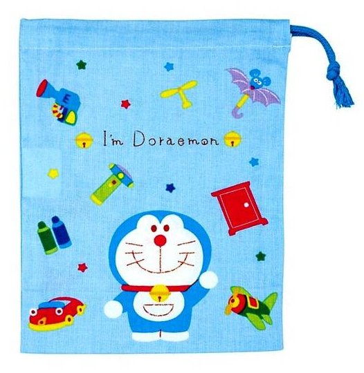 乐天商城 - キャラクター 巾着袋 （ きんちゃく袋 ) ドラえもん（ I'm Doraemon ギンガム ブルー系 ）（ サイズ　約20.5×14.8cm 内マチ8cm ) ( 巾着 ドラえもん 巾着 コップ袋 ドラえもん コップ袋 巾着袋 ドラえもん 巾着袋 コップ入れ ）