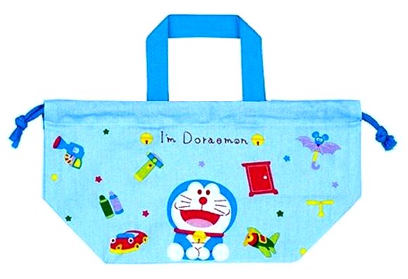 乐天商城 - キャラクター 巾着袋 （ きんちゃく袋 ) ドラえもん マチ付き（ I'm Doraemon ギンガム ブルー系 ) （ サイズ　約16.5×29×マチ12cm 弁当袋向き ） ( 巾着 ドラえもん 巾着 コップ袋 ドラえもん コップ袋 巾着袋 ドラえもん 巾着袋 コップ入れ ）