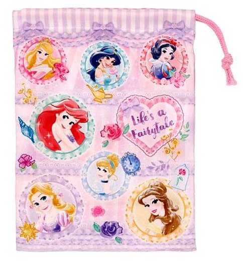 Drawstring Bags - キャラクター 巾着袋（ きんちゃく袋 ）（ ポリエステル100% ） ディズニープリンセス （ ストライプ ）（ サイズ 約20.5×14.8cm ) （ ラプンツェル シンデレラ オーロラ アリエル ベル コップ袋 コップ入れ )【メール便(ゆうパケット)OK】