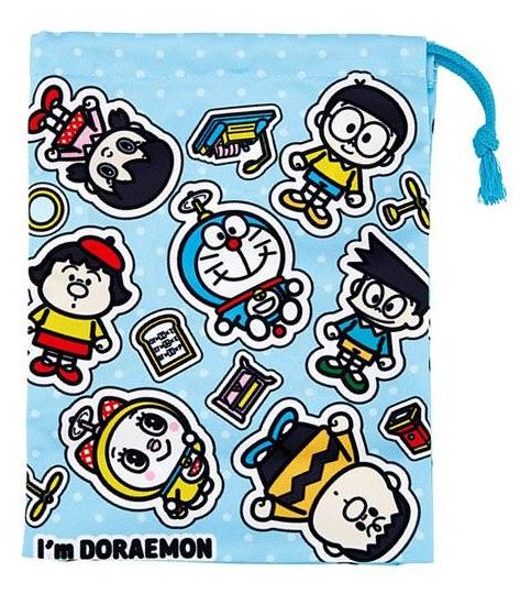 Drawstring Bags - キャラクター 巾着袋 （ きんちゃく袋 ) ドラえもん（ I'm Doraemon ポップ ブルー系 ）（ サイズ　約20.5×14.8cm 内マチ8cm ) ( 巾着 ドラえもん 巾着 コップ袋 ドラえもん コップ袋 巾着袋 ドラえもん 巾着袋 コップ入れ ）