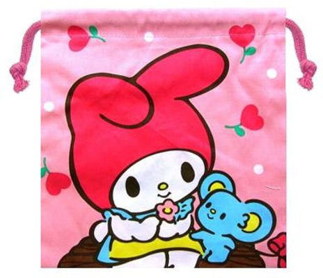 キャラクター 巾着袋 （ きんちゃく袋 ) マイ メロディ （ 中サイズ ) （ ヒストリー1985 ピンク ) （ 巾着 袋 巾着ポーチ きんちゃく キッズ 子供 小物入れ お弁当袋 手提げ 手さげ 給食 遠足 ) 【メール便 （ ゆうパケット ) OK】のサムネイル