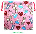 キャラクター 巾着袋 ( きんちゃく袋 ) アリス ( 中サイズ ) ( ちらし ピンク ) ( 巾着 袋 巾着ポーチ きんちゃく キッズ 子供 小物入れ お弁当袋 手提げ 手さげ 給食 遠足 ) 【メール便 ( ゆうパケット ) OK】(4)
