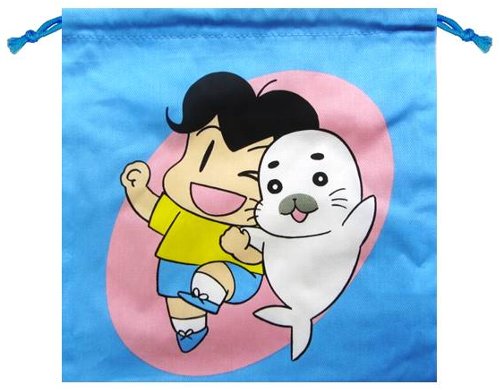 キャラクター 巾着袋 （ きんちゃく袋 ) 少年アシベ （ 中サイズ ) アシベとスガオくん ピンク【巾着袋 少年アシベ】 （ 巾着 袋 巾着ポーチ きんちゃく キッズ 子供 小物入れ お弁当袋 手さげ 給食 )のサムネイル