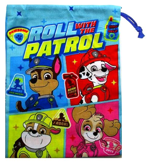 乐天商城 - キャラクター 巾着袋 （ きんちゃく袋 ) パウパトロール ( Paw Patrol ) （ ブルー系 ) （ 大きさ 約 20.5x14.8cm×隠しマチ8cm ）（ チェイス マーシャル ラブル パウパト )