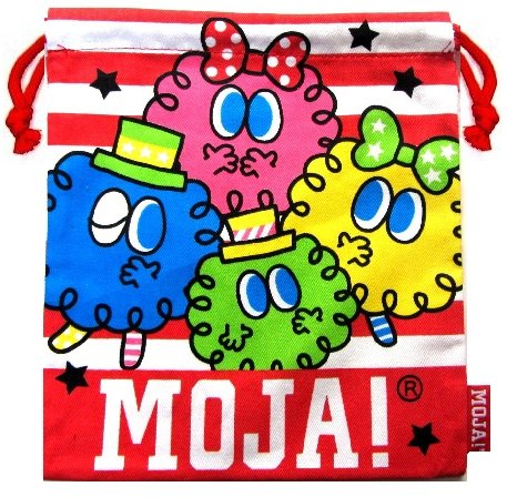 キャラクター 巾着袋 （ きんちゃく袋 ) モジャ （ 中サイズ ) 赤ボーダー （ 巾着 袋 巾着ポーチ きんちゃく キッズ 子供 小物入れ お弁当袋 手提げ 手さげ 給食 遠足 ) 【メール便 （ ゆうパケット ) OK】のサムネイル